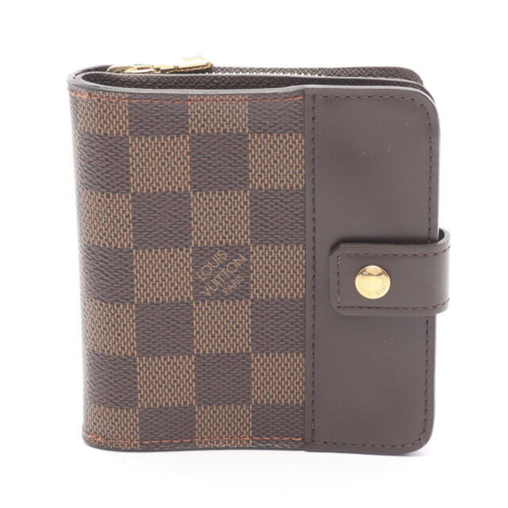 Louis Vuitton Compact Zip Bifold Wallet Canvas Leather Damier Brown